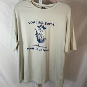 SHEIN Regular Fit Short Sleeve Beige Cowboy Bird Graphic Men's T-Shirt L